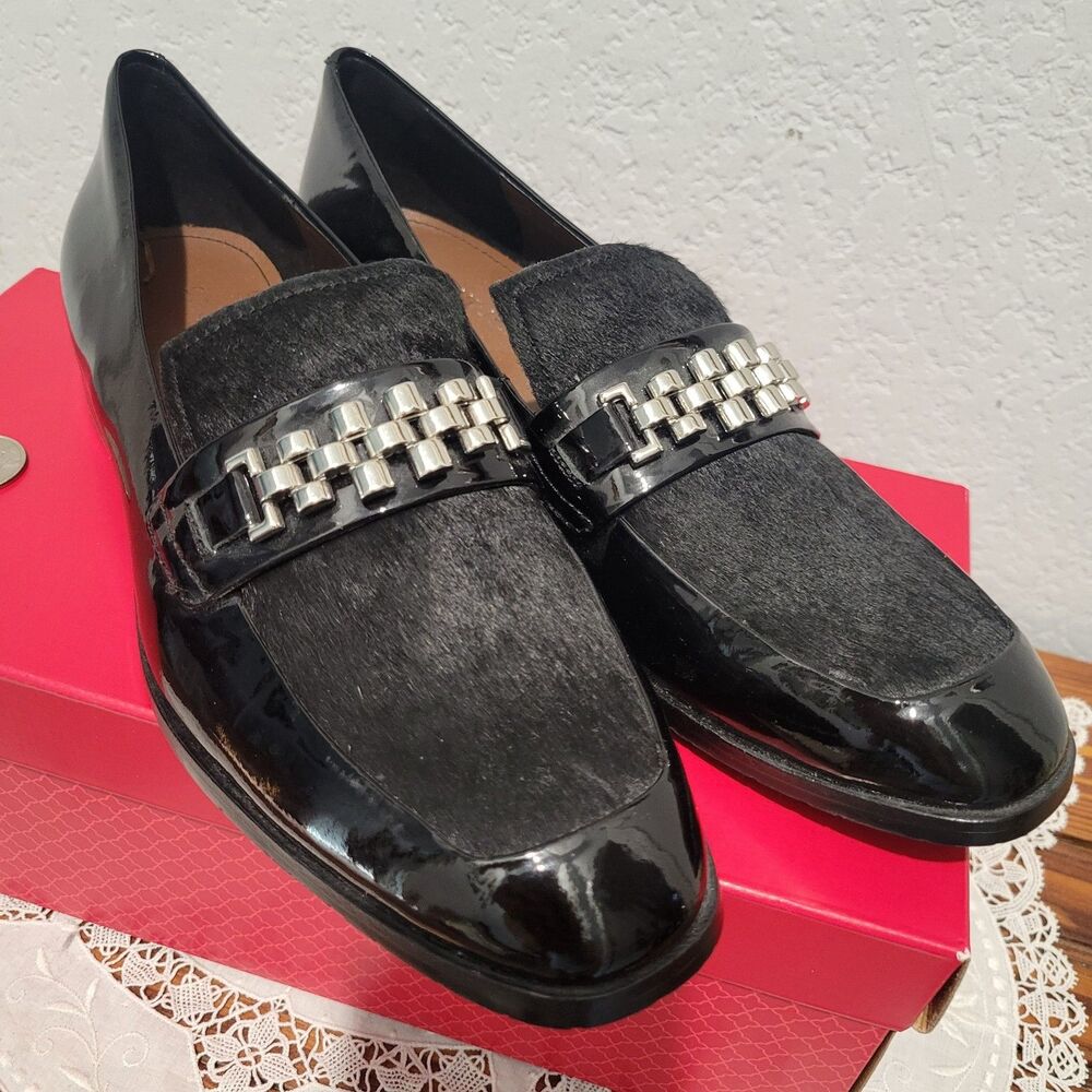 Donald J Pliner Chain Strap Loafer Women's Patent Leather Cowhide Size 7.5 Leeza